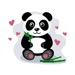 Cheerful panda character with bamboo and hearts