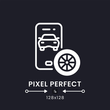 Automotive app white solid desktop icon. Car service. Vehicle maintenance. Auto dealer. Pixel perfect 128x128, outline 4px. Silhouette symbol for dark mode. Glyph pictogram. Vector isolated image