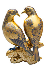 Couple of birds “made of gold Imari china, intricate, highly detailed, studio lighting, isolated PNG object