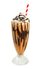 Coffee beverages frappuccino in a milkshake glass isolated on white background. - 611380480