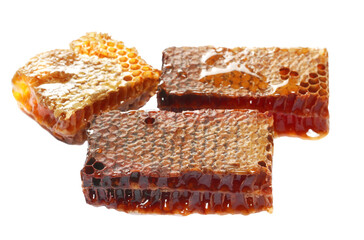 Fototapeta premium Honeycomb with honey isolated on white, top view
