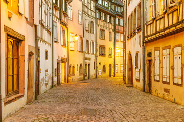 Fototapeta na wymiar Evening lights in Colmar, Alsace, France
