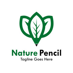 Nature pencil design logo template illustration