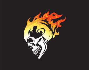 e-sports logo of a skull on fire. blazing heat and flames on the head of a skeleton looks evil and furious. Best for gaming and streaming team logos or any other gfx design projects related to fear.