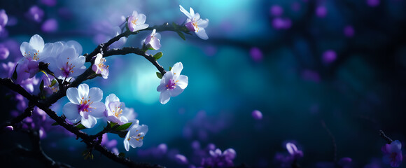 almond blossom bunch of flowers on a tree Blue white  color Created with generative AI
