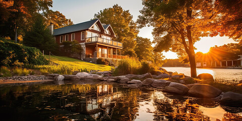 Obraz premium Tranquil Haven: The Enchanting Lake House Retreat