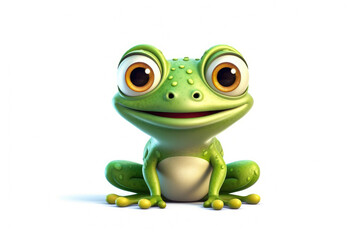 Obraz premium 3D frog funny cartoon character on white background Generative AI Illustration