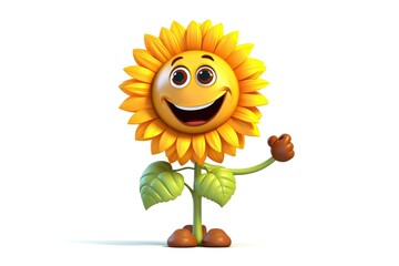 3D sunflower funny cartoon character with eyes on white background Generative AI Illustration