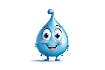 3D water drop funny cartoon character with eyes on white background Generative AI Illustration
