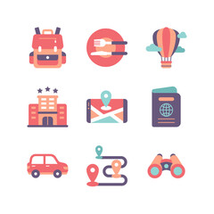 Tourism and Travel Icon Set in Flat Style Icon