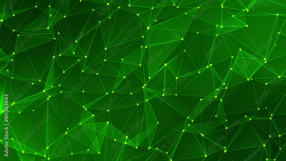 Poster green color abstract plexus of moving glowing dots and lines. connecting dot and line. network or di