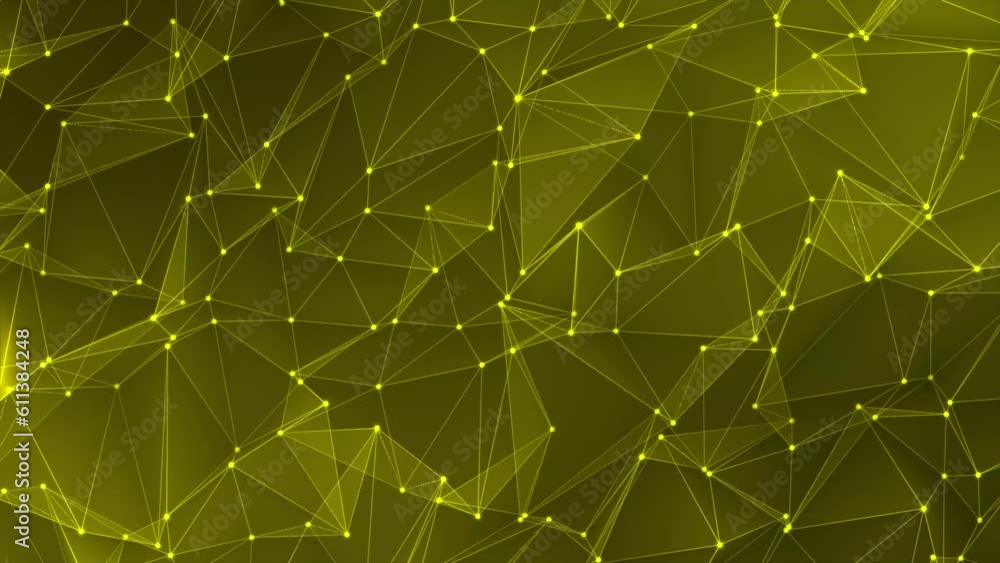 Poster Yellow plexus abstract science fiction technology. Background of plexus animated abstraction. plexus dot and line connected. Background of digital, communication, and technology with lines and dots.