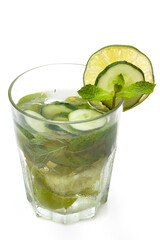 Refreshing drink with cucumber, lime and mint