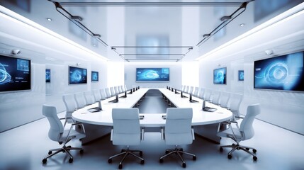 Modern office technology, such as smart whiteboards, video conferencing systems. AI generated - obrazy, fototapety, plakaty