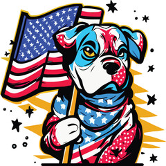 Bull dog with american flag  T-shirt design