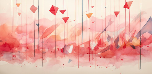banner watercolor stylized of kites pattern for landing pages, colorful, generative ai illustration