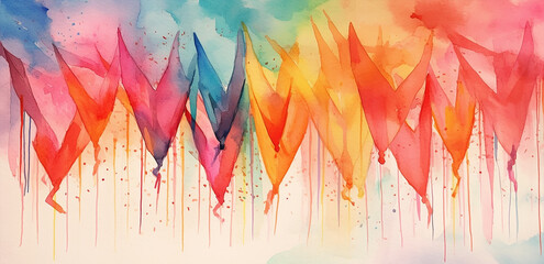 banner, wallpaper watercolor stylized  kites pattern for landing pages, colorful, generative ai illustration