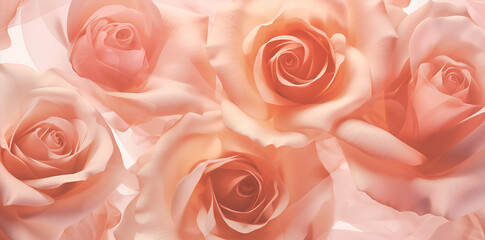 romantic wallpaper banner  pink roses pattern, generative ai illustration