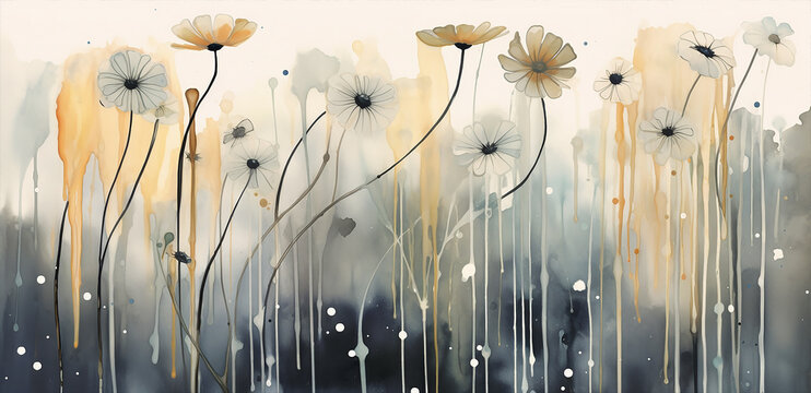 contemporary banner x ray style, ltulips and daises pattern on pastel background, generative ai illustration	