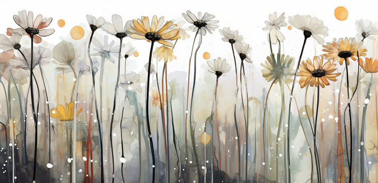 contemporary banner x ray style, ltulips and daises pattern on pastel background, generative ai illustration	