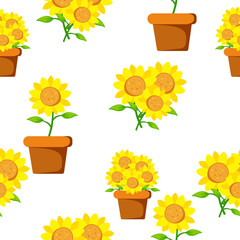 Obraz premium Beautiful sunflower on pot, isolated vector illustration