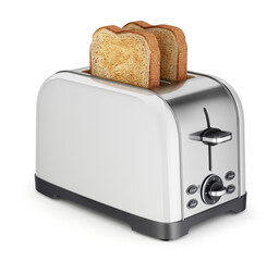 White toaster with toasted bread on white background - 3D illustration