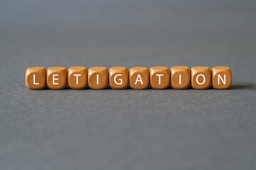 Letigation - word concept on building blocks, text