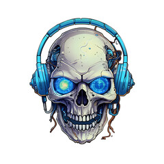 Ethereal Floating Blue Skull with Headphones: Echoes of the Void, Generative AI
