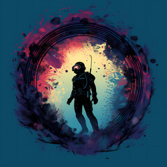 Diver Diving at the sea illustration