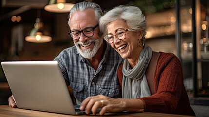 Senior couple browsing the internet together Generative AI
