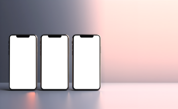 smartphone handphone phone with transparent screen cutout on light gradient background, PNG file. Mockup template for artwork design. Copy text space. 3D rendering
 - Powered by Adobe