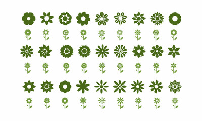 set of green flower vector icon