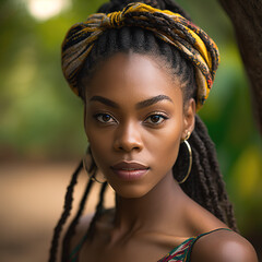 Close-up black woman posing and looking at camera, generative ai technology