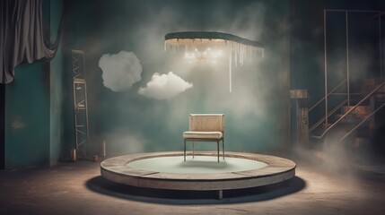 A Surreal Studio Scene with a Floating Podium