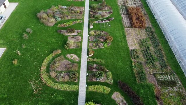 Drone video of a small herb garden