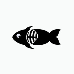 Fishbone Icon. Fish Skeleton Symbol - Vector Logo Template.