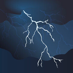 Lightning with reflection in dark sky in paper style