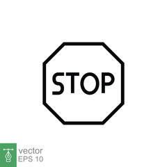 Stop sign icon. Simple outline style. Traffic symbol, warning, highway, octagon shape, caution, safety concept. Thin line symbol. Vector illustration isolated on white background. EPS 10.