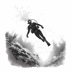 Fototapeta premium Diver Diving at the sea illustration