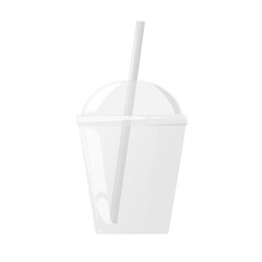 Plastic cup with dome cap and cocktail tube. For milkshake and lemonade, juice, tea and smoothie. Vector illustration