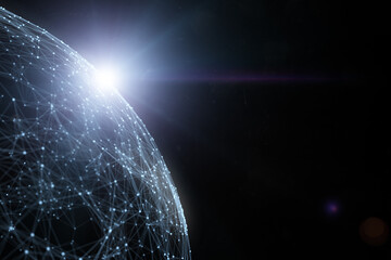 Obraz premium Futuristic space sphere with spot light in dark cosmos. Concept science copy space illustration background.