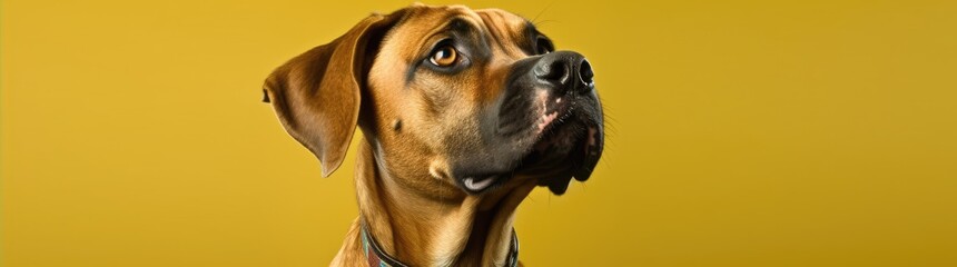 Banner adorable dogbreed making angry face and serious face on yellow and green background, Happy dog smile ready to summer, Purebred Dog Concept - obrazy, fototapety, plakaty
