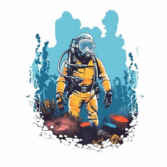 Fototapeta premium Diver Diving at the sea illustration