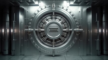 Silver bank vault front .Neural network AI generated - obrazy, fototapety, plakaty