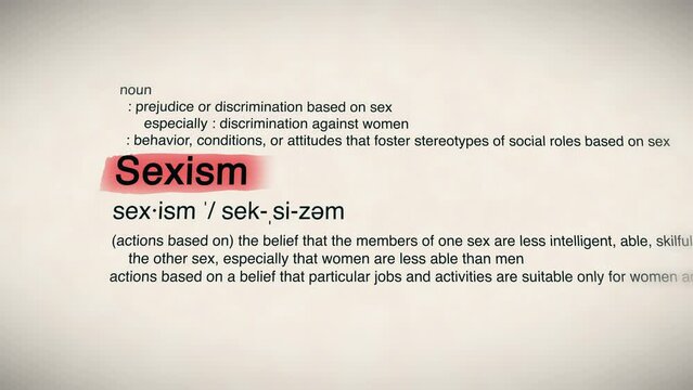 The Word Sexism Red Highlighted in a Dictionary Animation