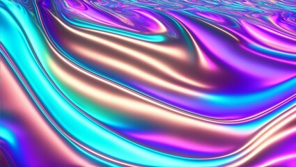 Colorful holographic foil fluid design background, vibrant abstract metallic geometric wave, liquid iridescent metal spectrum surface, generative ai - obrazy, fototapety, plakaty