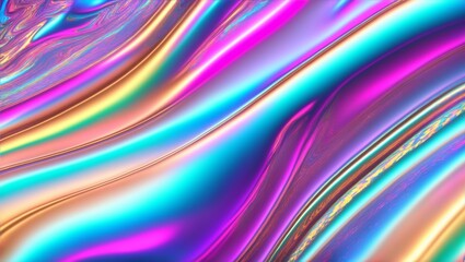 Colorful holographic foil fluid design background, vibrant abstract metallic geometric wave, liquid iridescent metal spectrum surface, generative ai