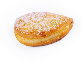 Bun with cottage cheese isolated on white background