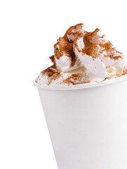 Latte coffee with whipped cream isolated