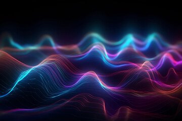Naklejka premium Neon shockwaves abstract background. Generative AI